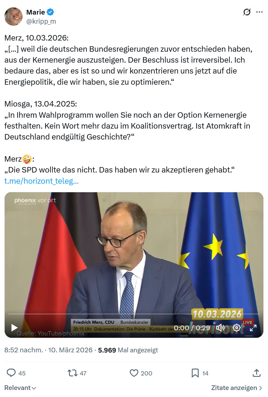 Marie kripp: Merz, 10.03.2026…
