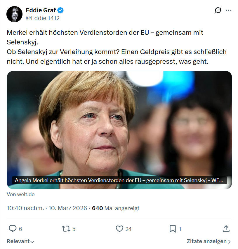 Eddie Graf: Merkel erhält höchsten Verdienstorden der EU…