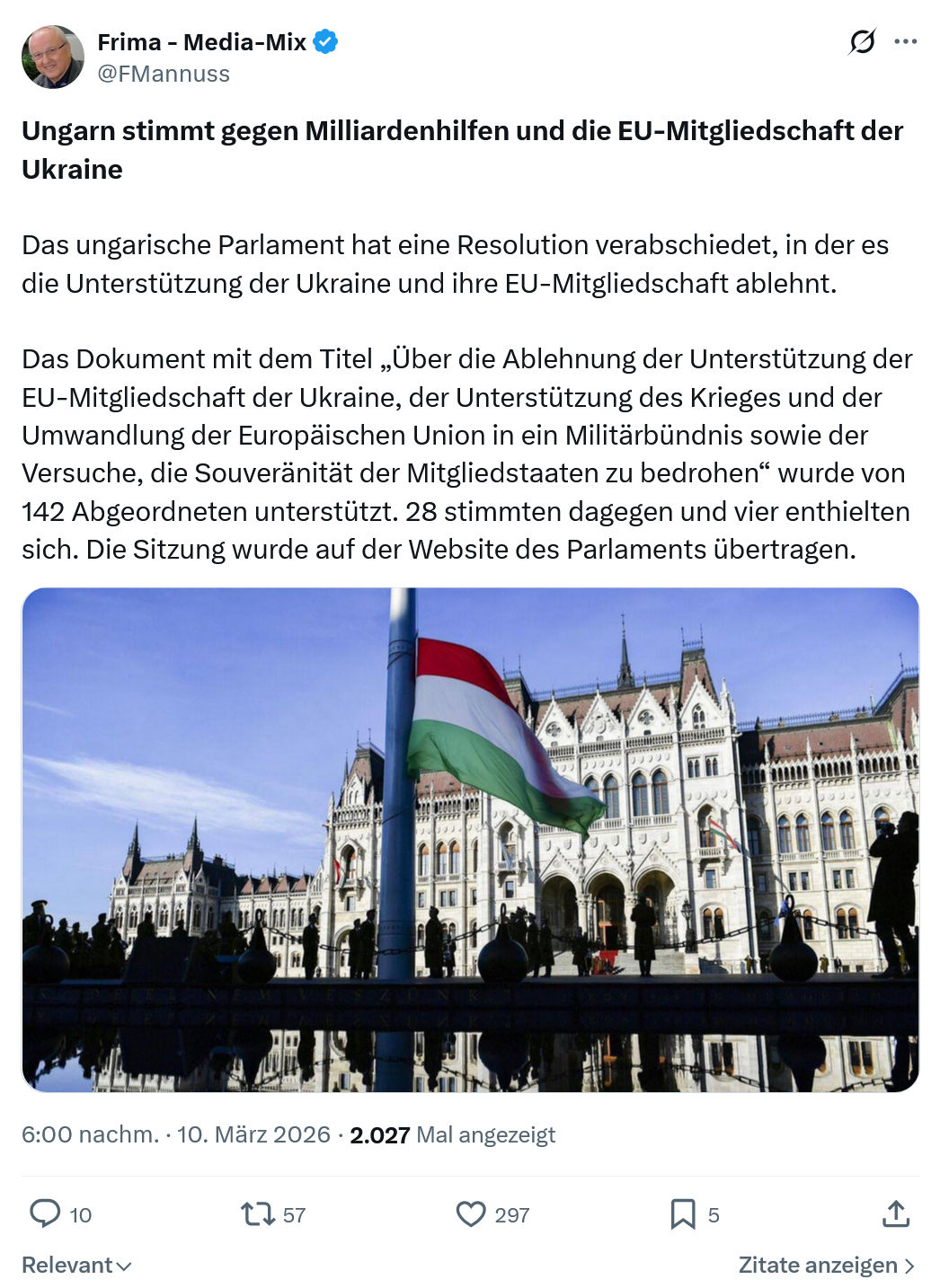 Friedrich Mannus: Ungarn stimmt gegen Milliardenhilfen…