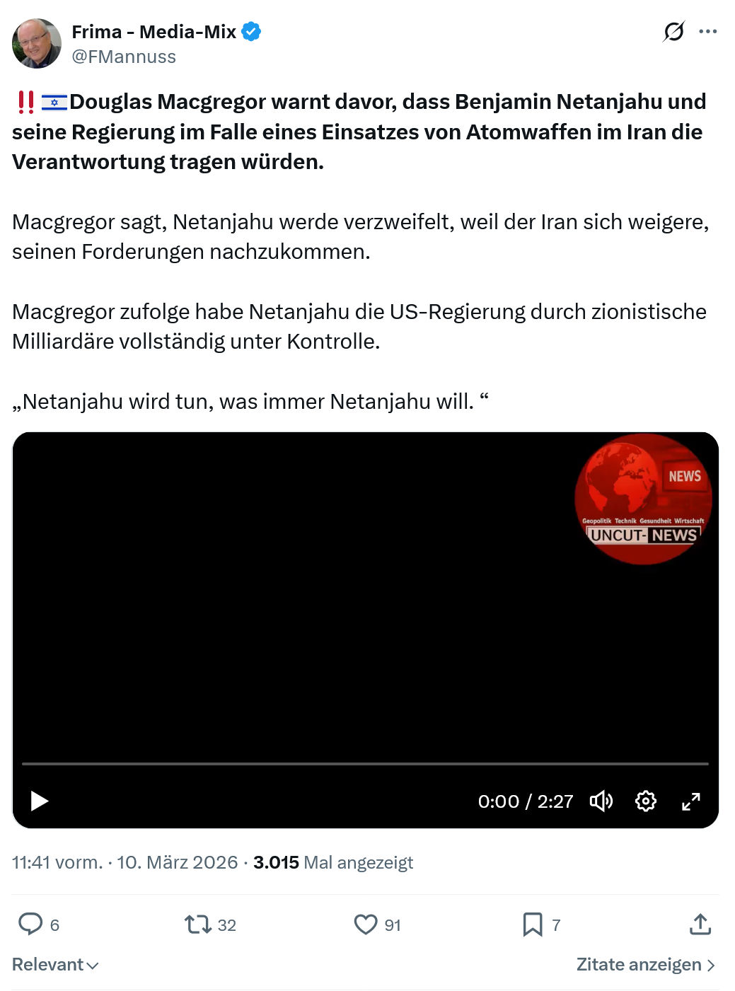Friedrich Mannus: Douglas Macgregor warnt davor…