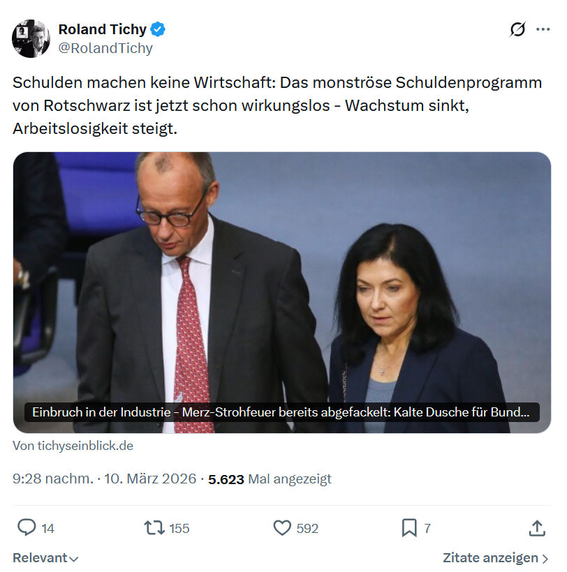 Roland Tichy: Schulden machen keine Wirtschaft…