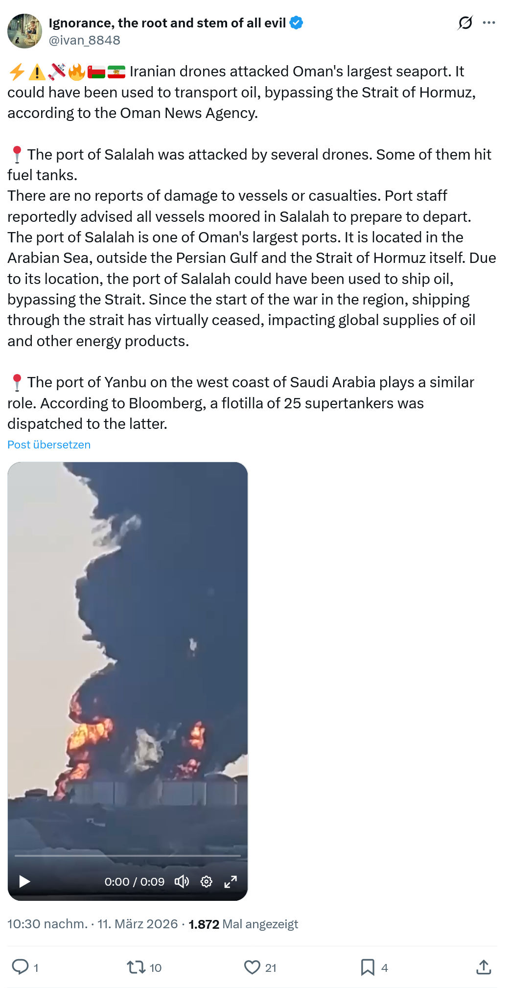 ivan Ignorance: Iranian drones attacked Oman's largest seaport…