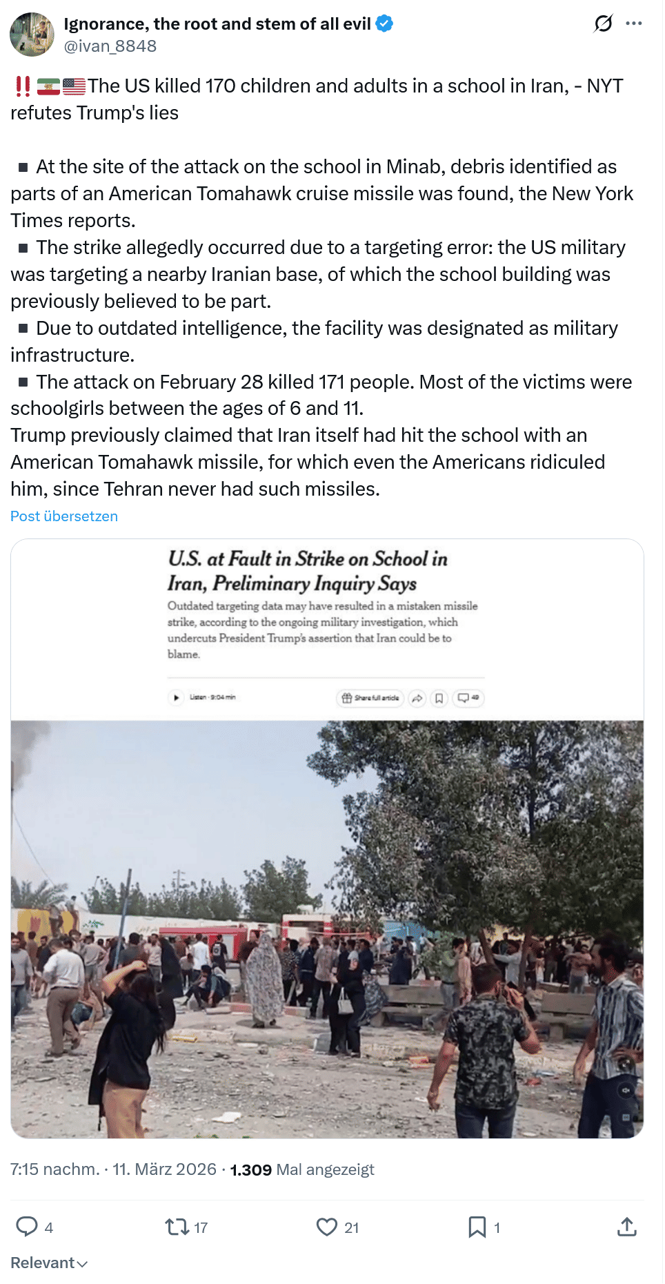 ivan Ignorance: The US killed 170 children and adults…