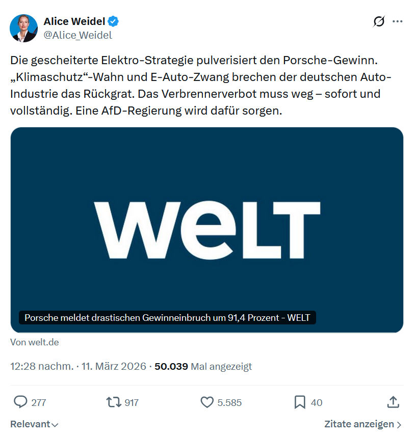 Alice Weidel: Die gescheiterte Elektro-Strategie...
