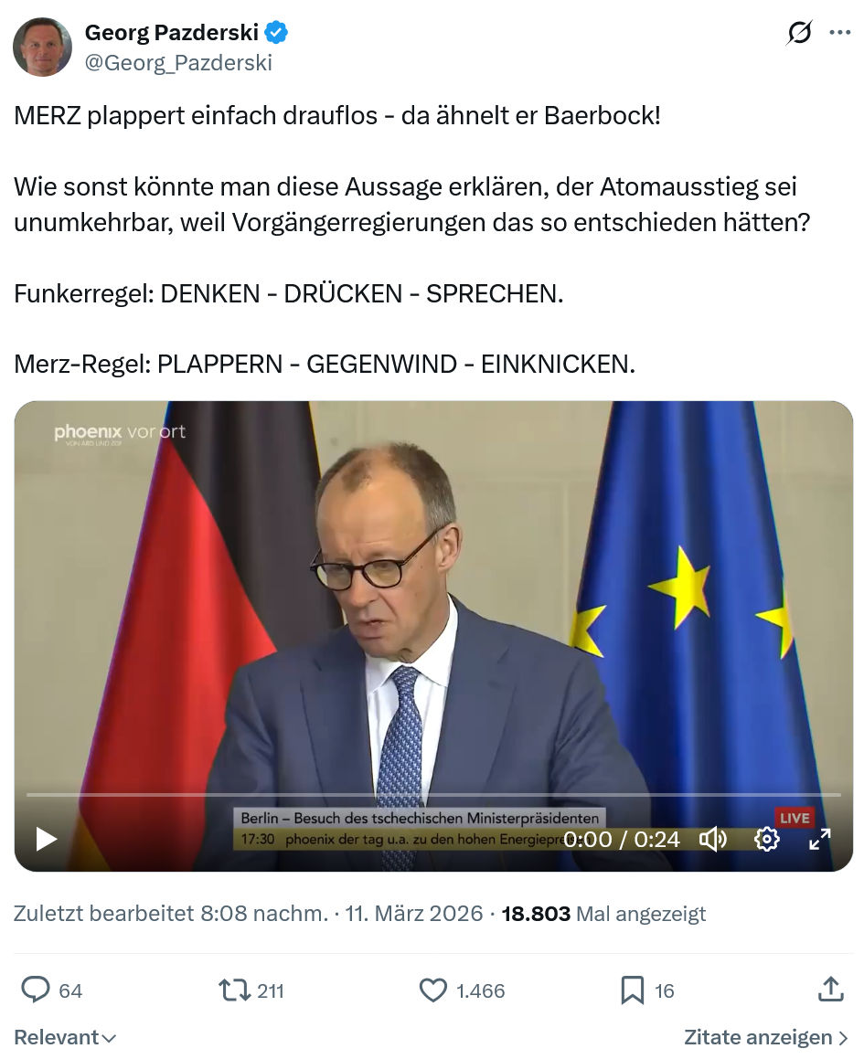 Georg Pazderski: MERZ plappert einfach drauflos…