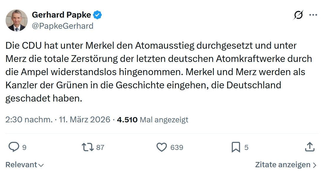 Gerhard Papke: Die CDU hat unter Merkel den Atomausstieg…