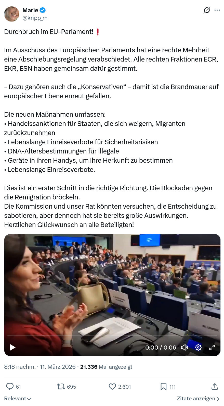 Marie kripp: Durchbruch im EU-Parlament…