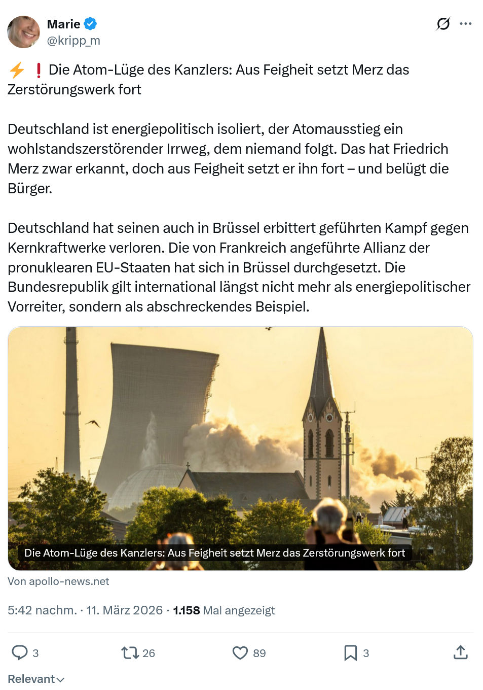 Marie kripp: Die Atom-Lüge des Kanzlers…