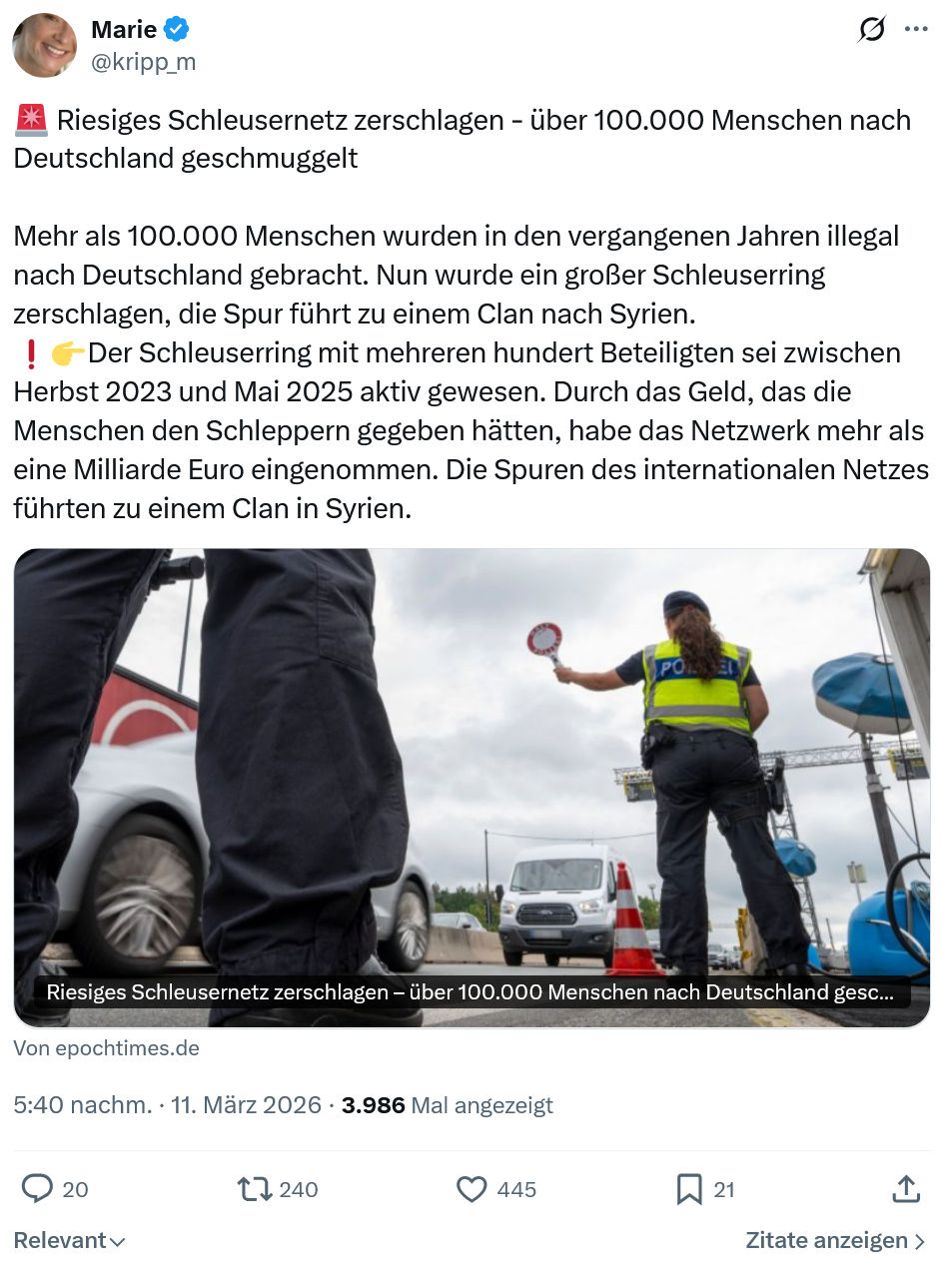 Marie kripp: Riesiges Schleusernetz zerschlagen…