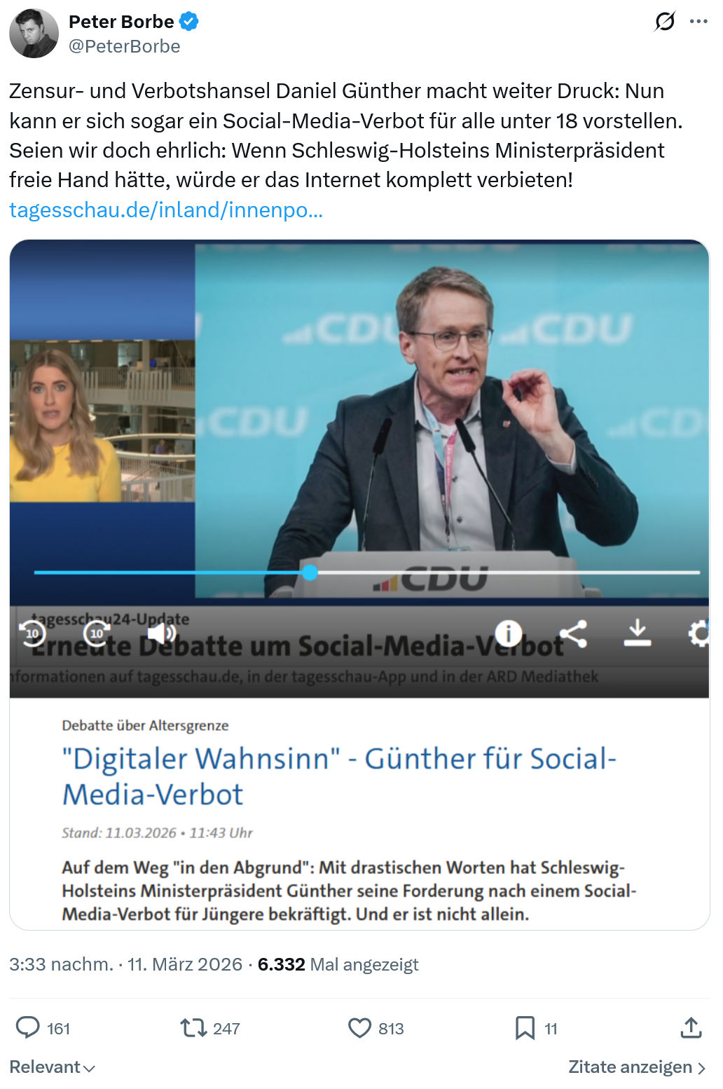 Peter Borbe: Zensur- und Verbotshansel Daniel Günther…