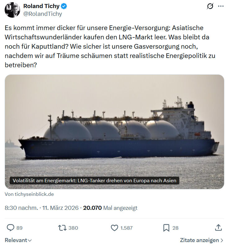 Roland Tichy: Es kommt immer dicker für unsere Energie-Versorgung…