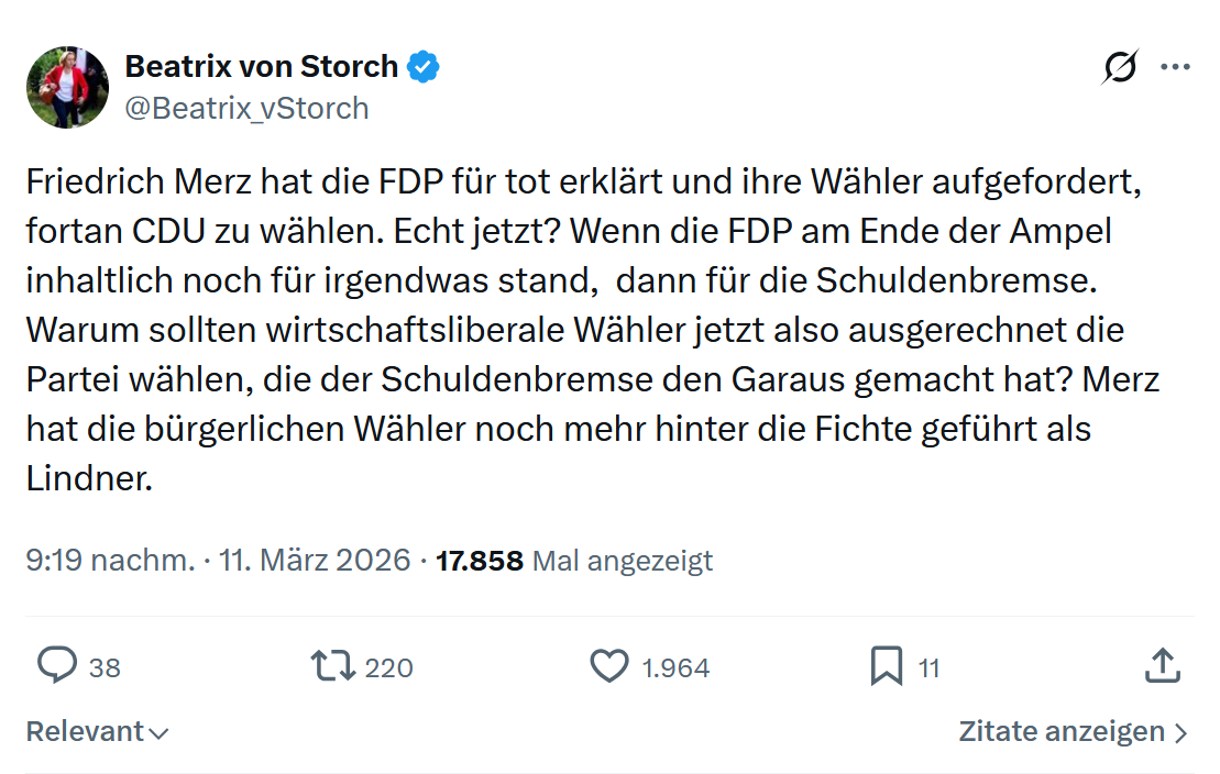 Beatrix von Storch: Friedrich Merz hat die FDP…