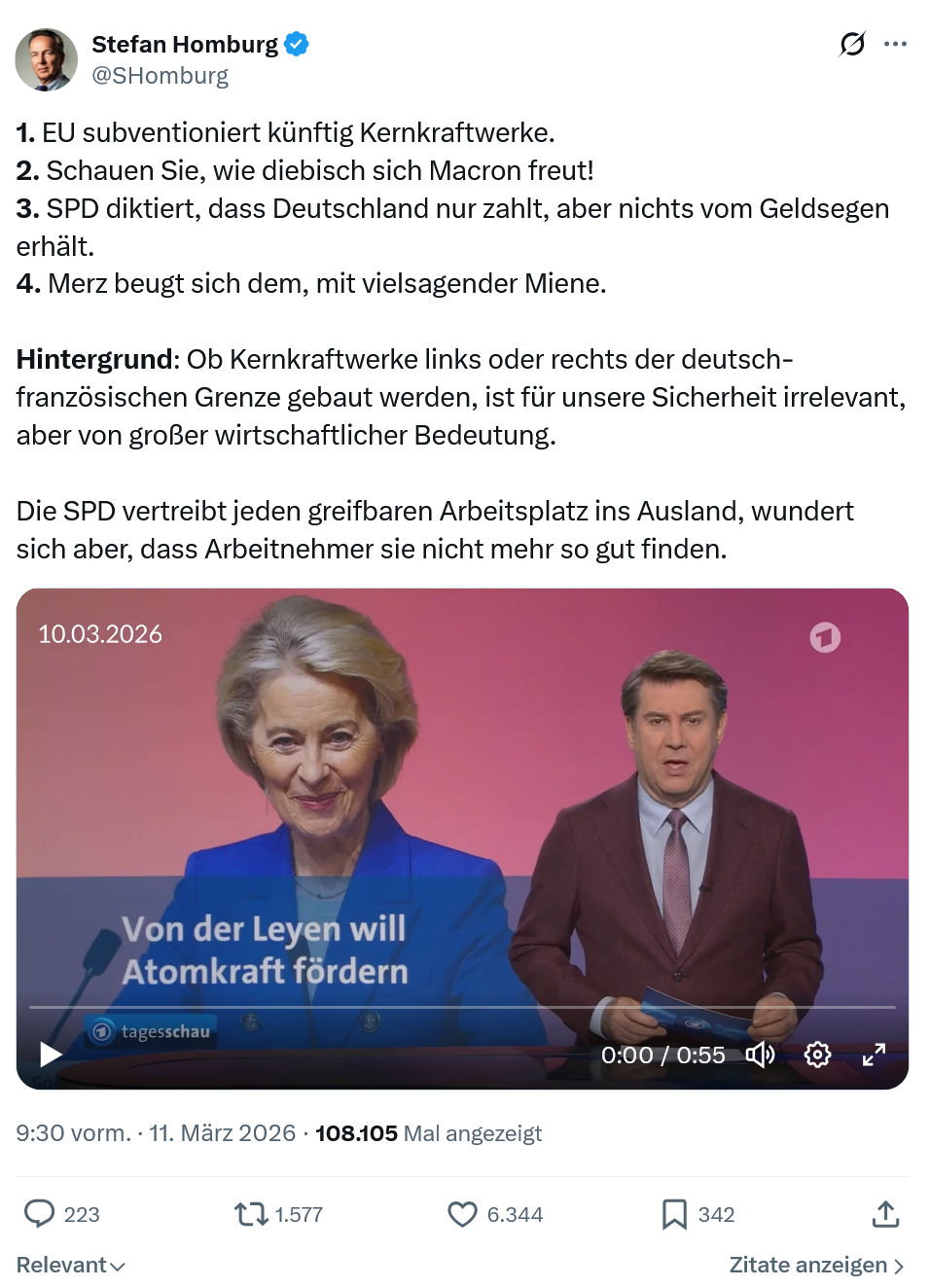 Stefan Homburg: EU subventioniert künftig Kernkraftwerke…