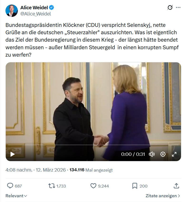 Alice Weidel: Bundestagspräsidentin Klöckner (CDU)…