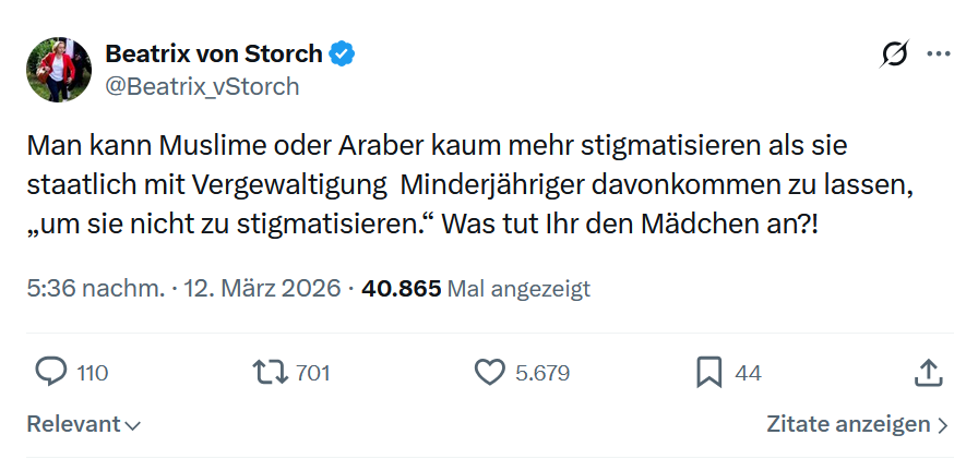 Beatrix von Storch: Man kann Muslime oder Araber kaum…