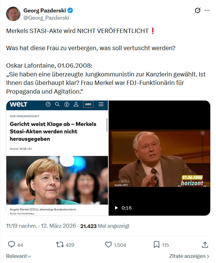 Georg Pazderski: Merkels STASI-Akte wird NICHT VERÖFFENTLICHT…