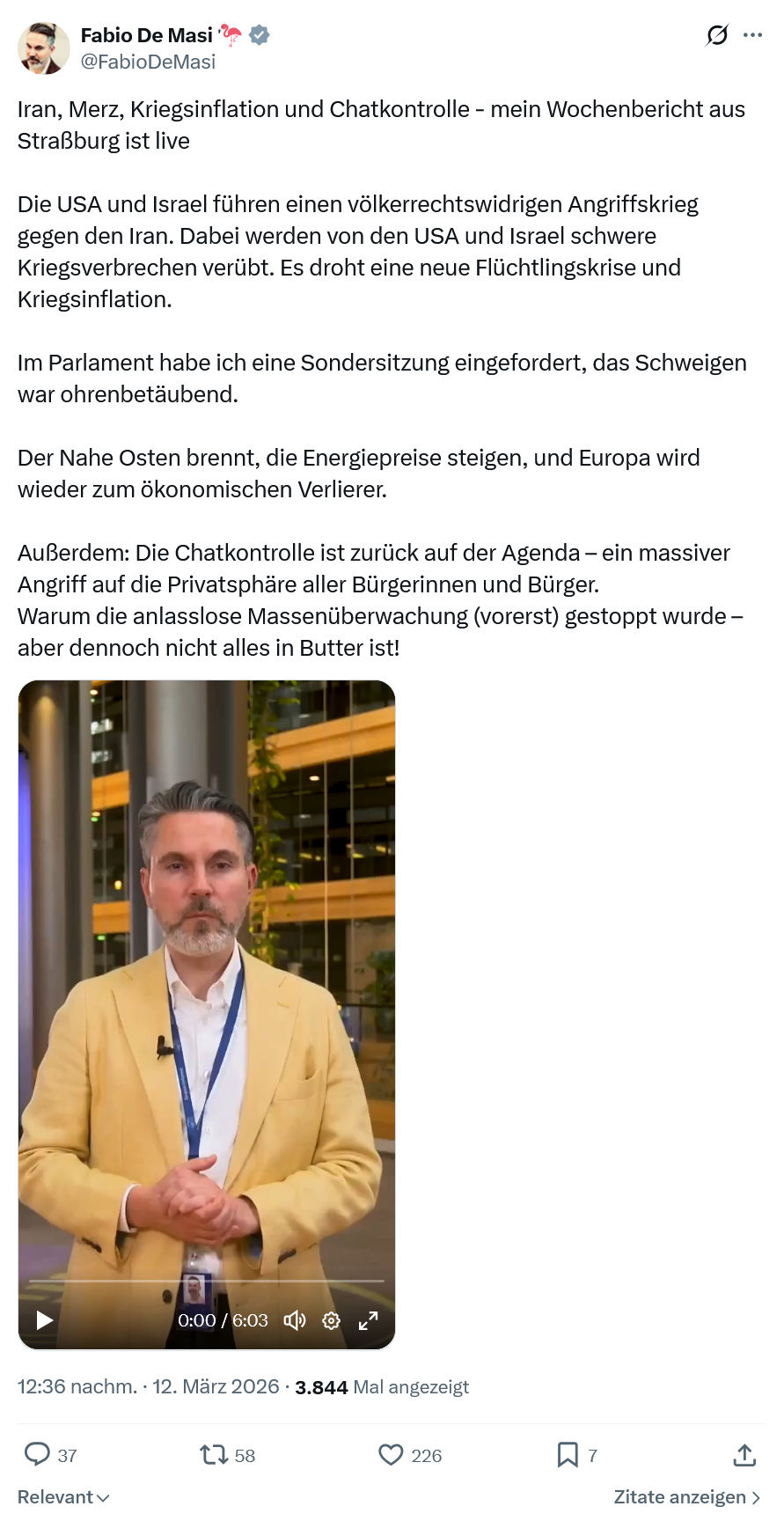 Fabio De Masi: Iran, Merz, Kriegsinflation und Chatkontrolle…