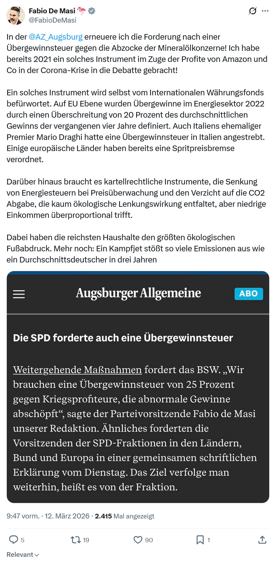 Fabio De Masi: In der @AZ_Augsburg  erneuere ich die Forderung…