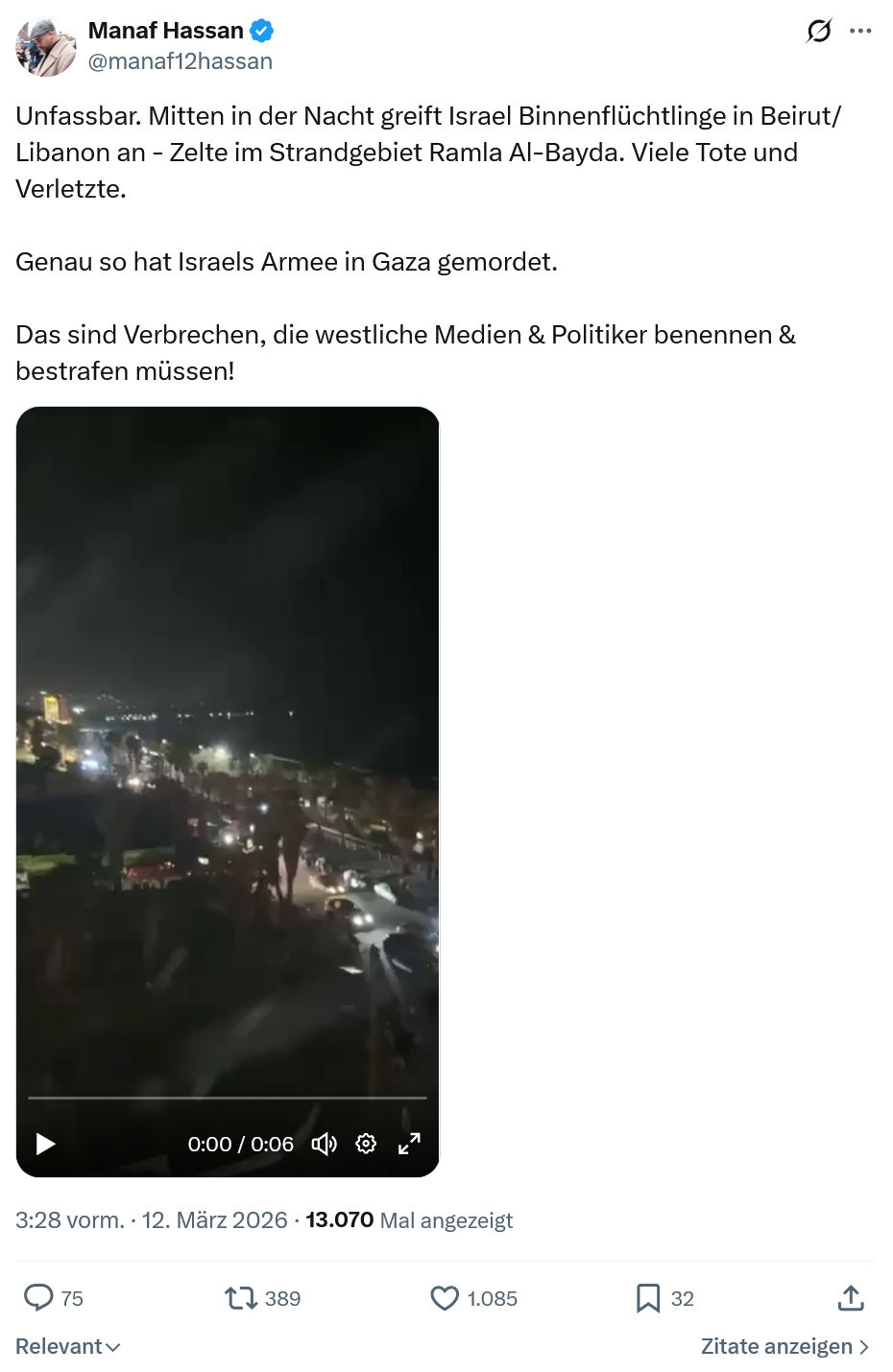 Manaf Hassan: Unfassbar. Mitten in der Nacht greift Israel…