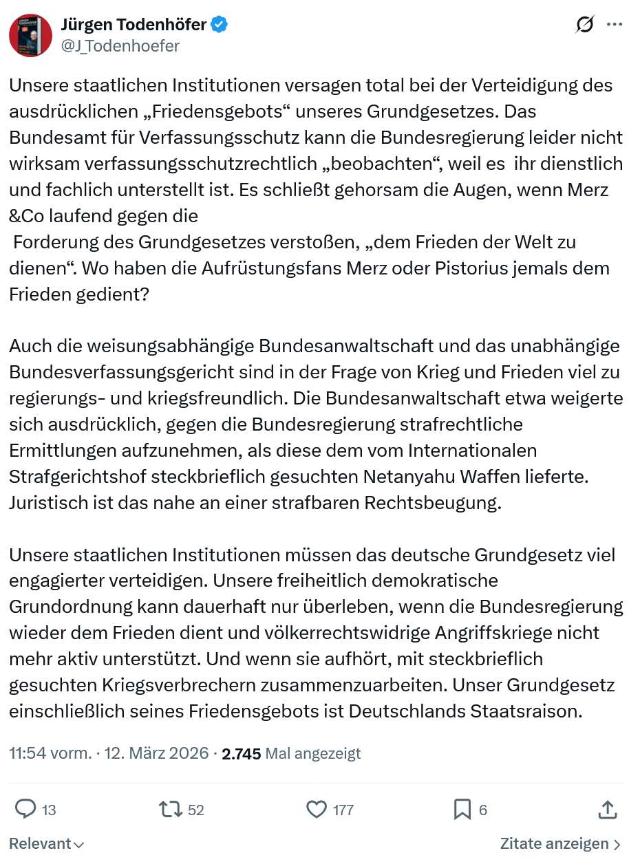 Jürgen Todenhöfer: Unsere staatlichen Institutionen müssen das deutsche…
