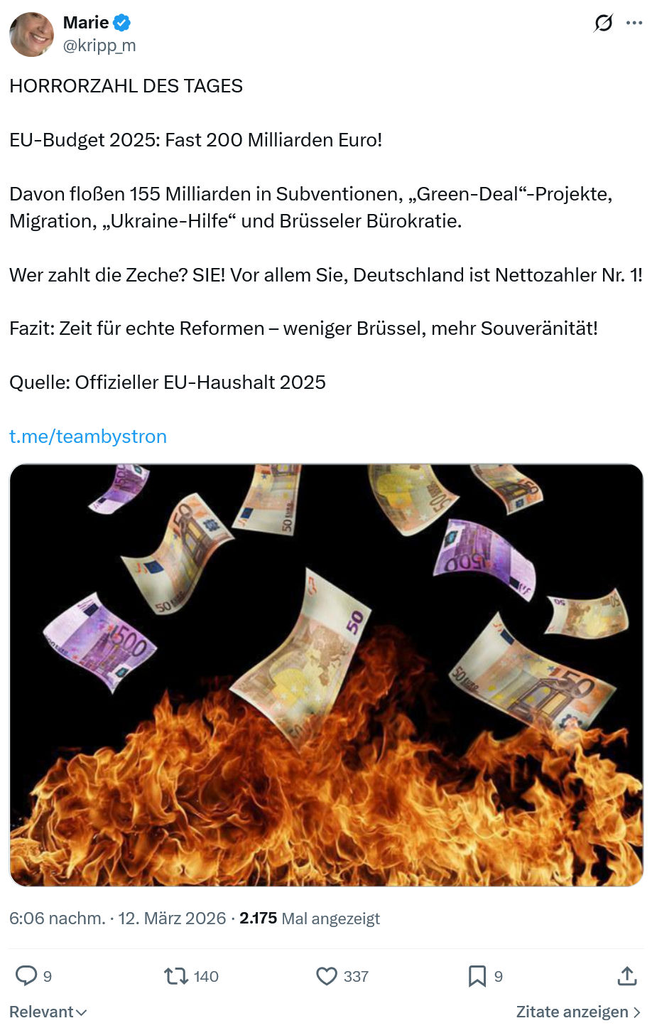 Marie kripp: HORRORZAHL DES TAGES…