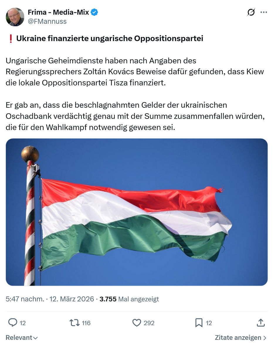 Friedrich Mannus: Ukraine finanzierte ungarische Oppositionspartei…
