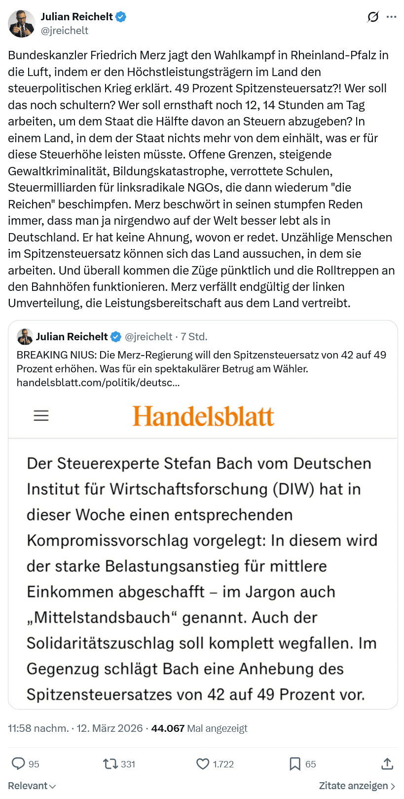 Julian Reichelt: Bundeskanzler Friedrich Merz jagt den Wahlkampf…