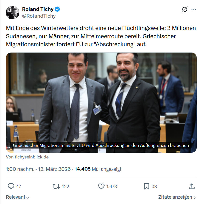 Roland Tichy: Mit Ende des Winterwetters droht eine neue Flüchtlingswelle…