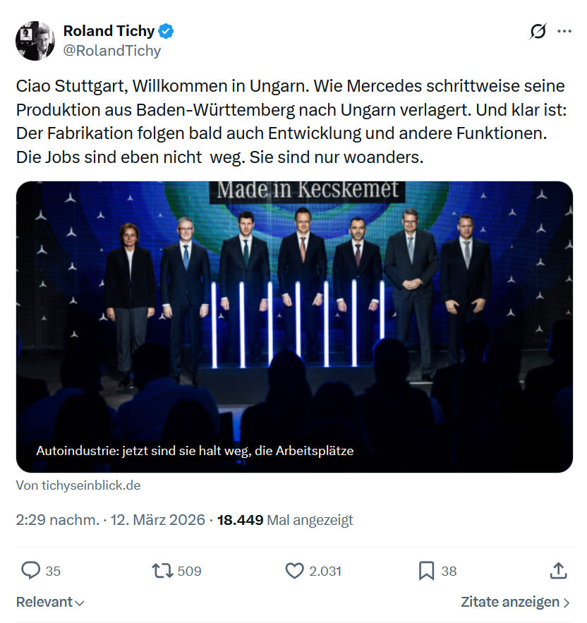 Roland Tichy: Ciao Stuttgart, Willkommen in Ungarn…