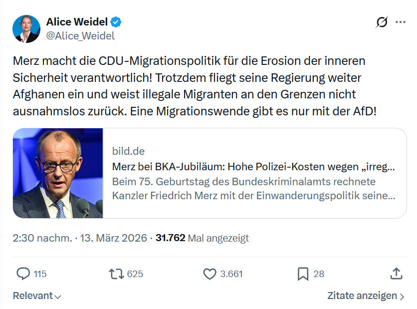 Alice Weidel: Merz macht die CDU-Migrationspolitik...