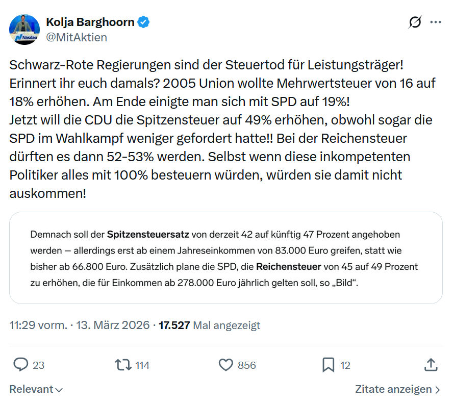 Kolja Barghoorn: Schwarz-Rote Regierungen sind der Steuertod für Leistungsträger…