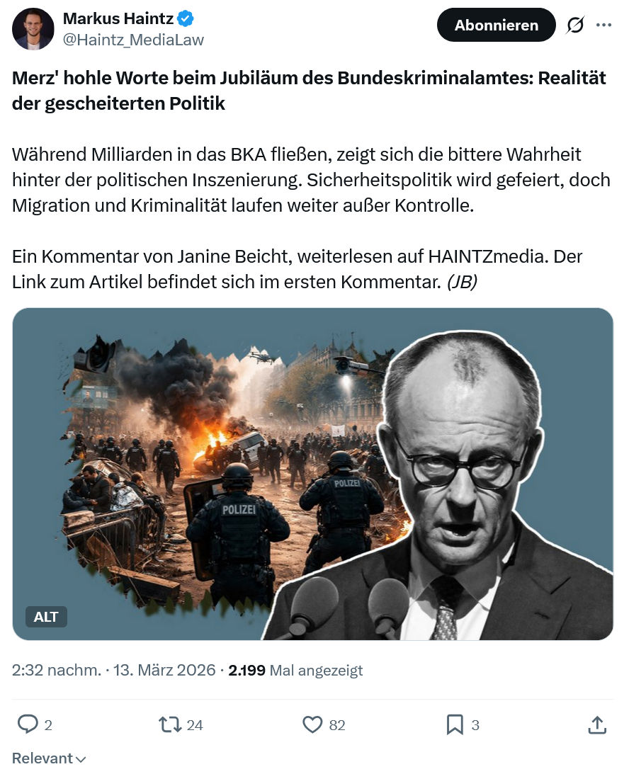 Markus Haintz: Merz' hohle Worte beim Jubiläum des Bundeskriminalamtes…