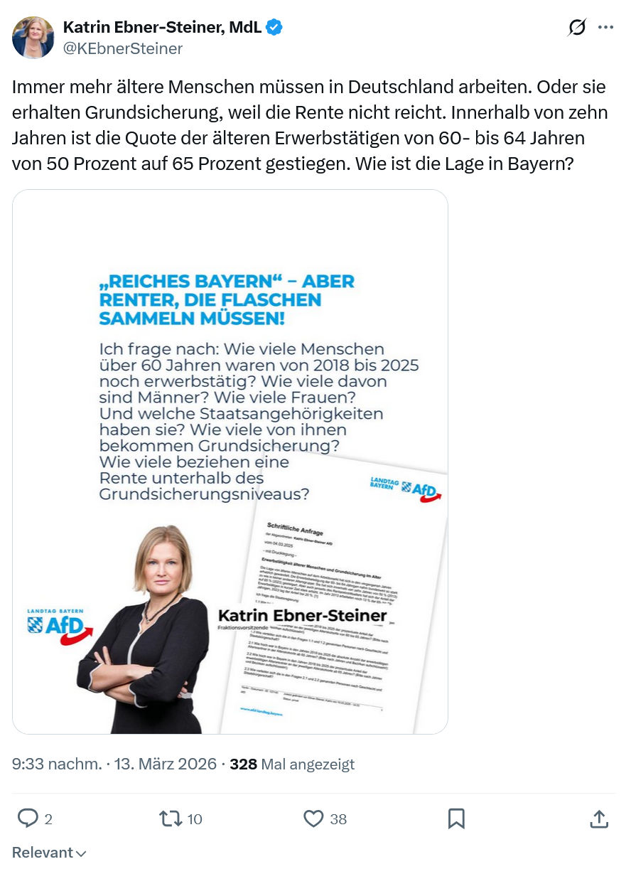 Katrin Ebner-Steiner: Immer mehr ältere Menschen müssen in Deutschland…