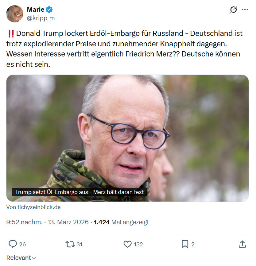 Marie kripp: Donald Trump lockert Erdöl-Embargo für Russland…