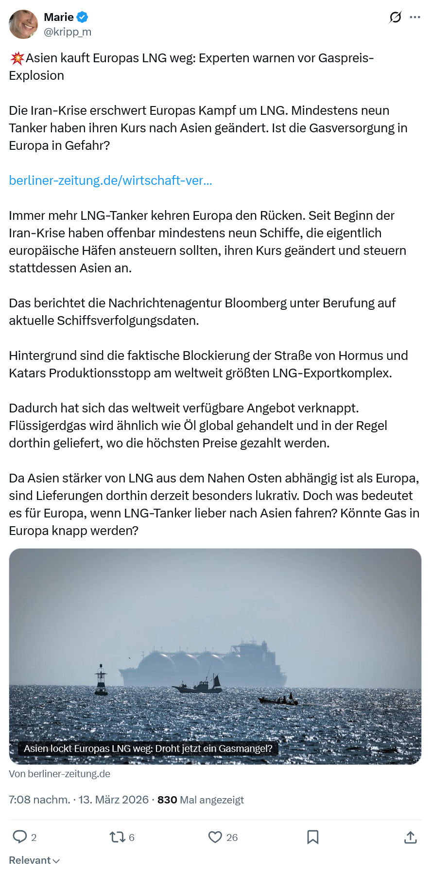 Marie kripp: Asien kauft Europas LNG weg…