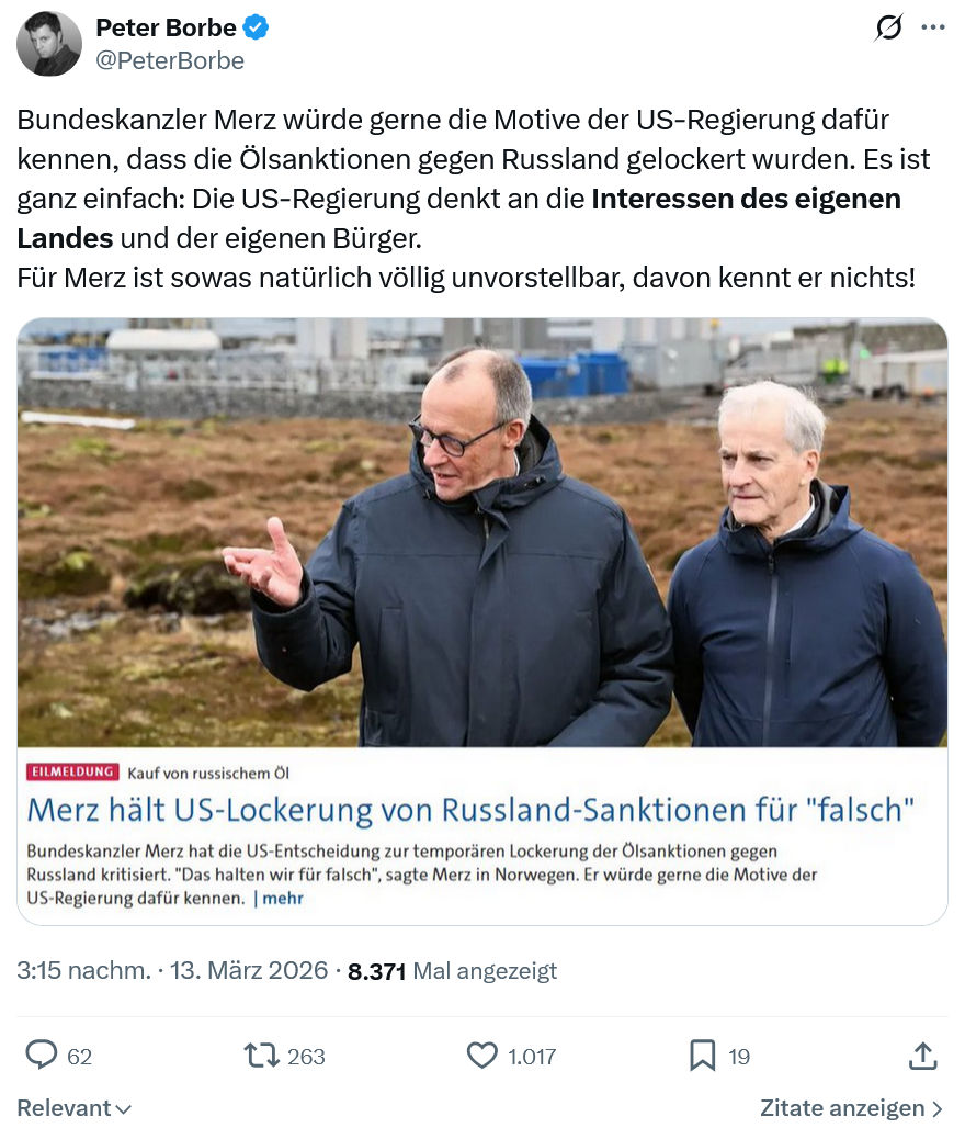 Peter Borbe: Bundeskanzler Merz würde gerne die Motive…