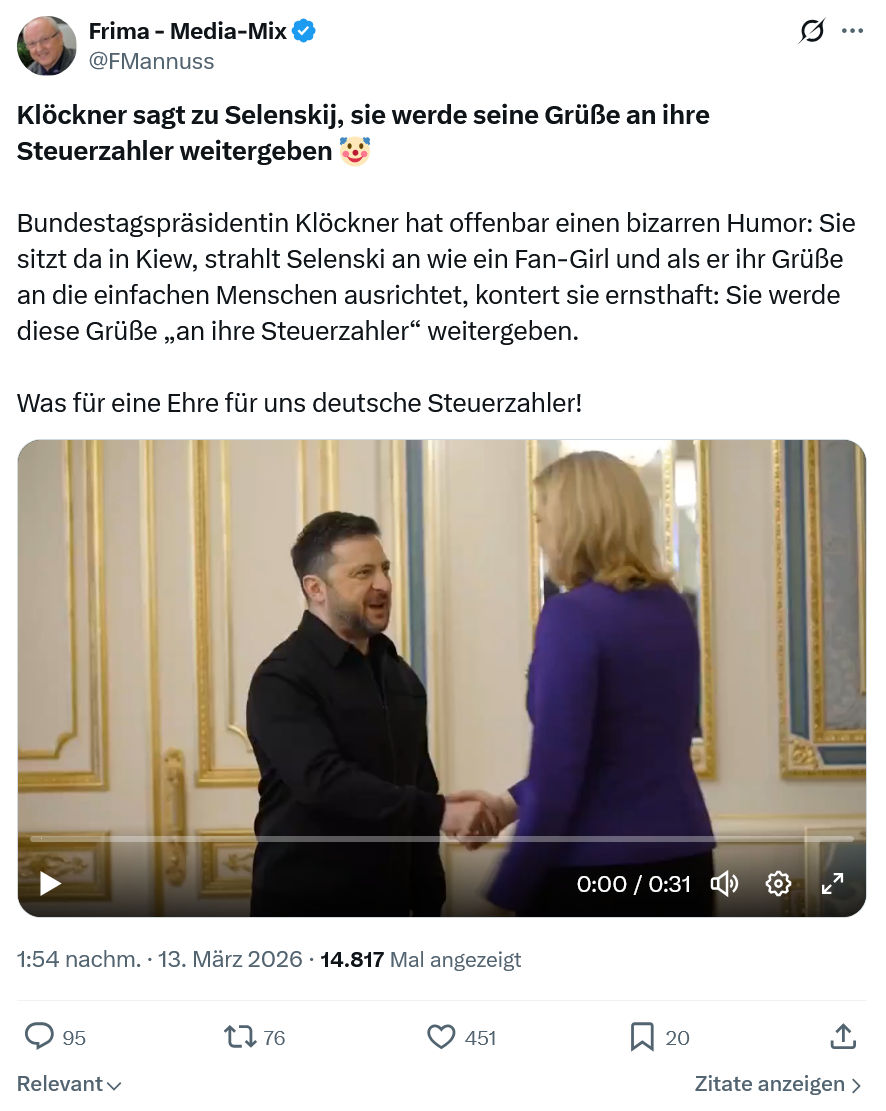 Friedrich Mannus: Klöckner sagt zu Selenskij…