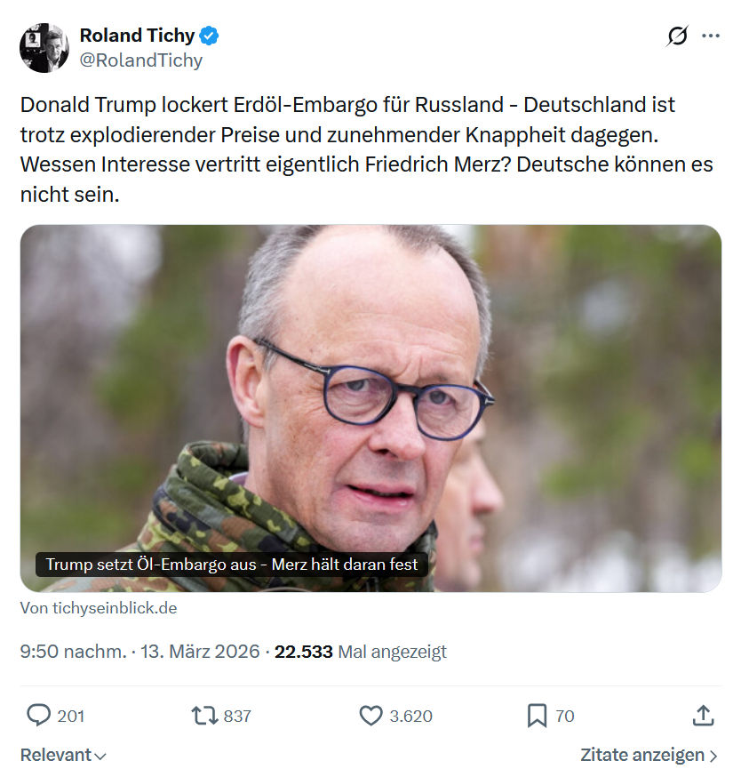 Roland Tichy: Donald Trump lockert Erdöl-Embargo für Russland…