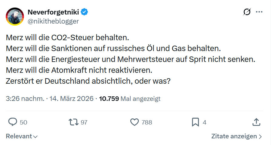 Neverforgetniki: Merz will die CO2-Steuer behalten…