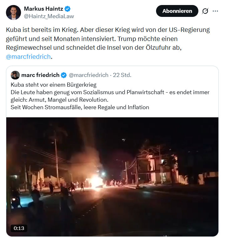 Markus Haintz: Kuba ist bereits im Krieg…