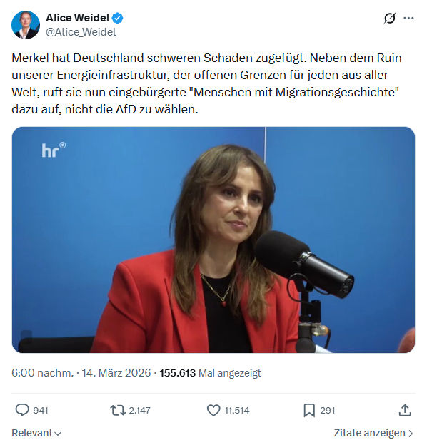 Alice Weidel: Merkel hat Deutschland schweren Schaden zugefügt...