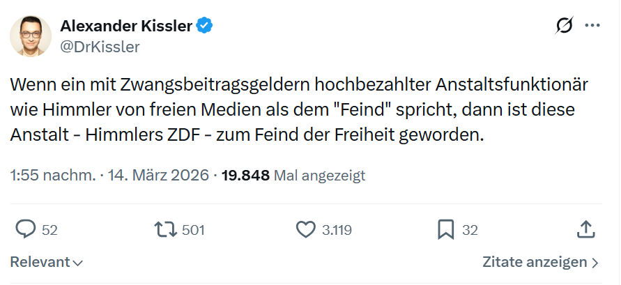Alexander Kissler: Wenn ein mit Zwangsbeitragsgeldern hochbezahlter…