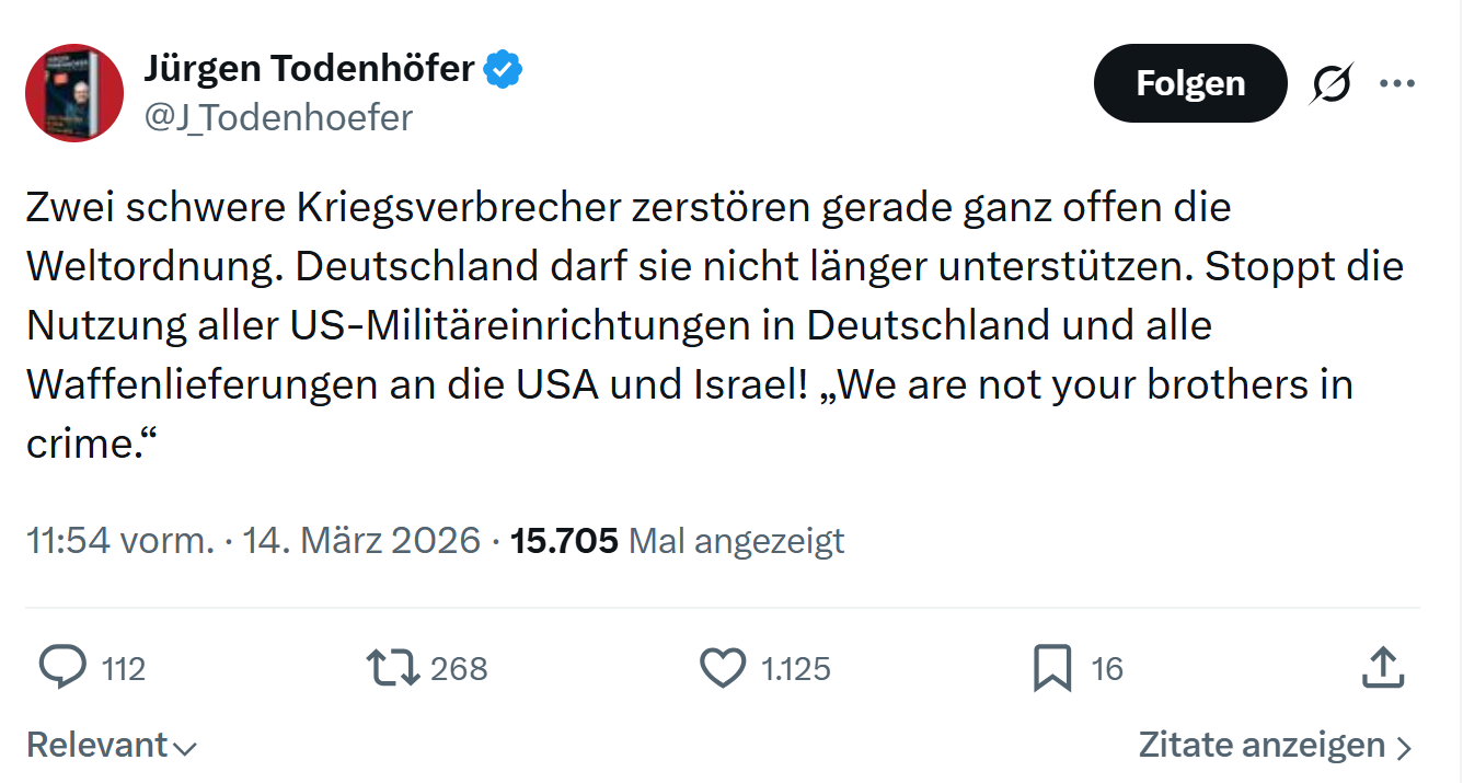 Jürgen Todenhöfer: Zwei schwere Kriegsverbrecher zerstören gerade…