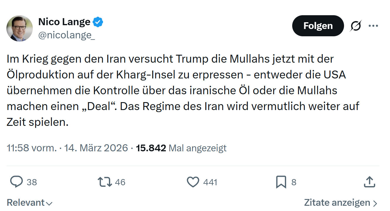 Nico Lange: Im Krieg gegen den Iran versucht Trump…