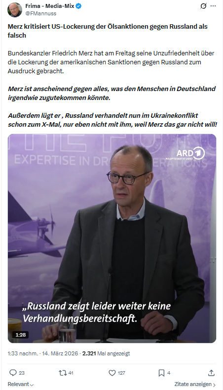 Friedrich Mannus: Merz kritisiert US-Lockerung der Ölsanktionen…