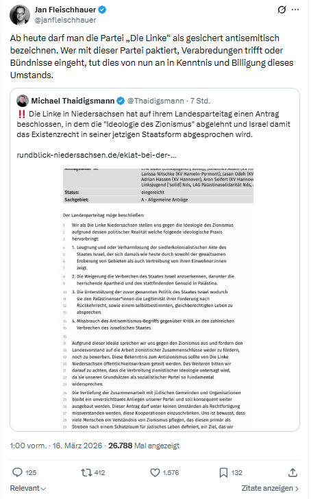 Jan Fleischhauer: Ab heute darf man die Partei „Die Linke“…