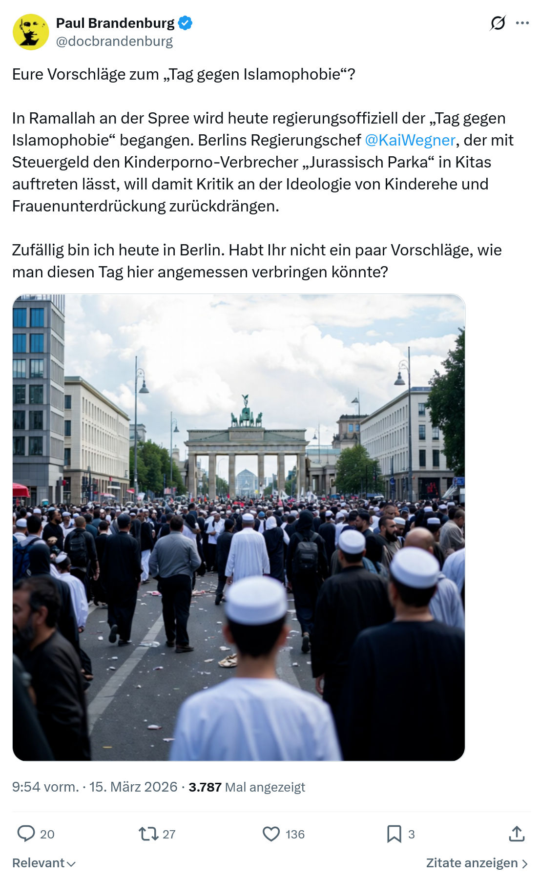 Paul Brandenburg: Eure Vorschläge zum „Tag gegen Islamophobie“…