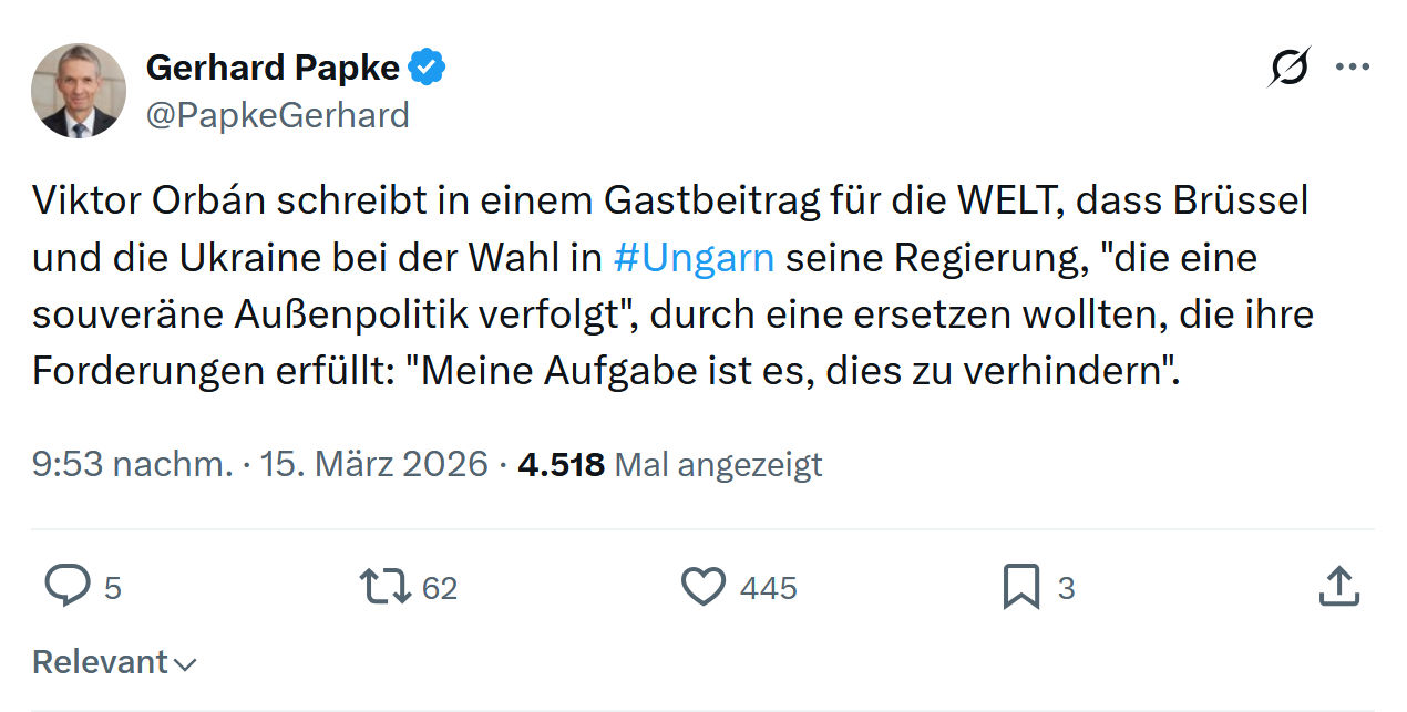 Gerhard Papke: Viktor Orbán schreibt in einem Gastbeitrag für die WELT…