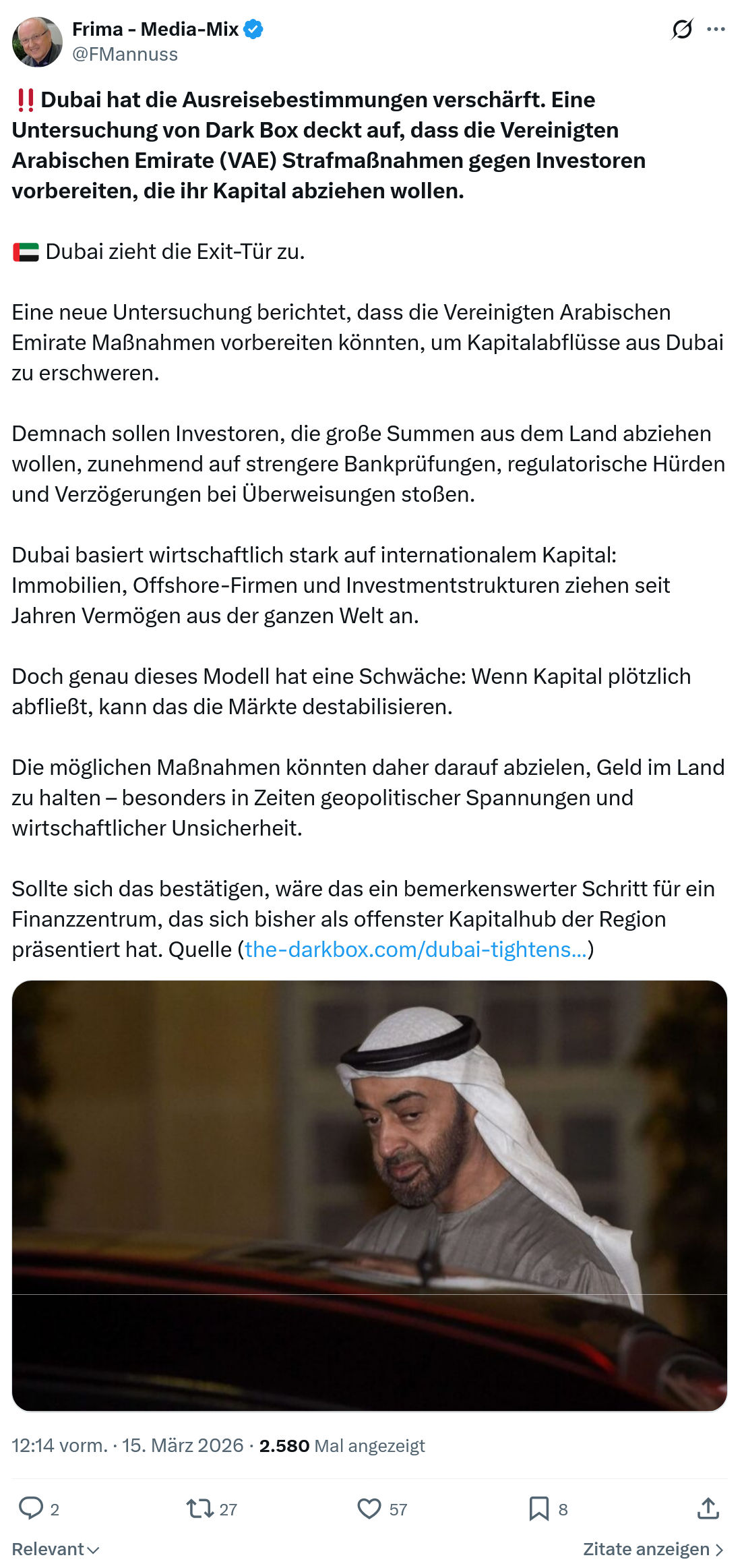 Friedrich Mannus: Dubai hat die Ausreisebestimmungen verschärft…