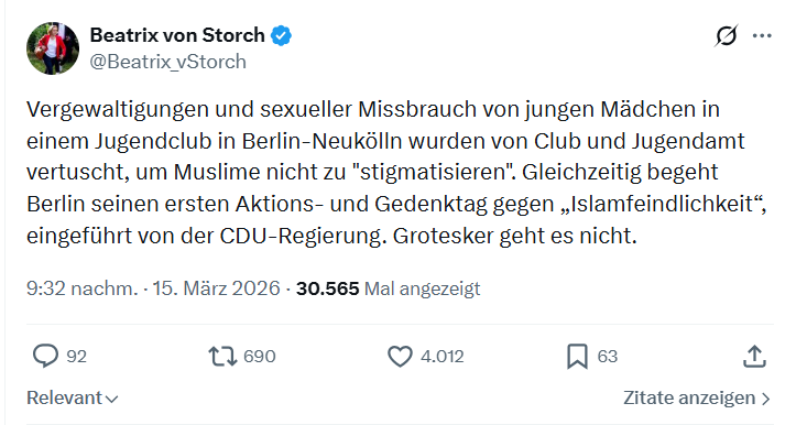 Beatrix von Storch: Vergewaltigungen und sexueller Missbrauch…